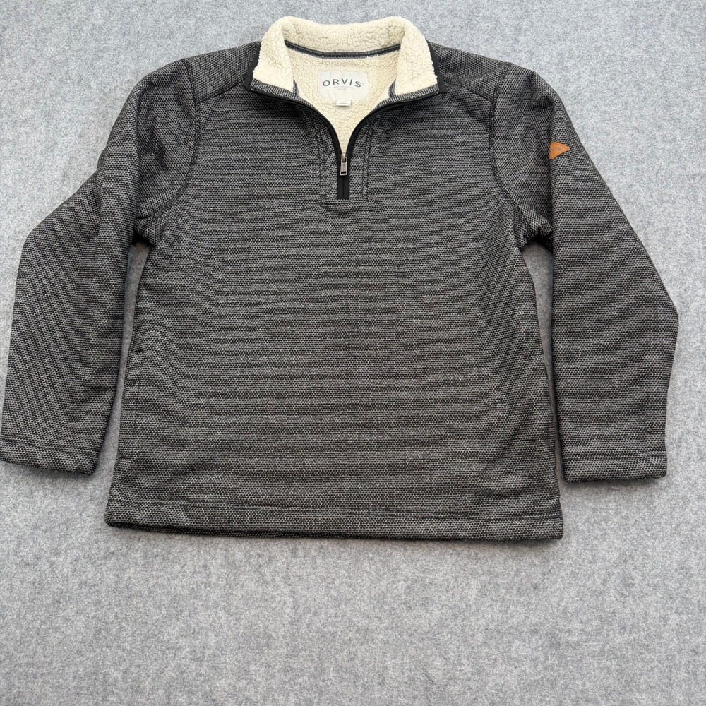 ORVIS Men's Large Gray Quarter-Zip Pullover Sherpa Fleece Jacket